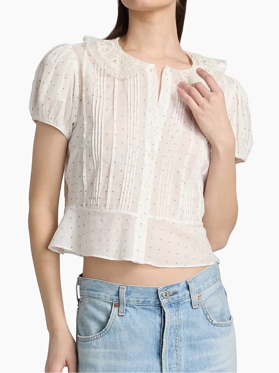 Doen Tops - Doen Oleta Polka Dot Lace Collar Top